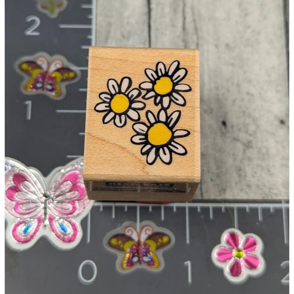 Hero Arts Flowers Daisies Trio 2002 Rubber Stamp Wood #L100